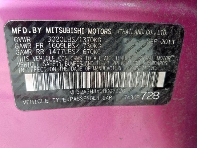 ML32A3HJXEH007120 - 2014 MITSUBISHI MIRAGE DE PURPLE photo 10