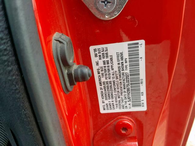 5J6YH28675L022027 - 2005 HONDA ELEMENT EX RED photo 10