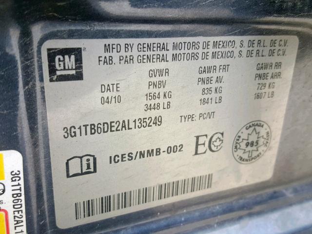 3G1TB6DE2AL135249 - 2010 CHEVROLET AVEO LS GRAY photo 10