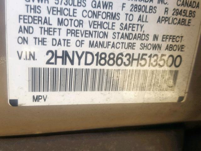 2HNYD18863H513500 - 2003 ACURA MDX TOURIN GOLD photo 10