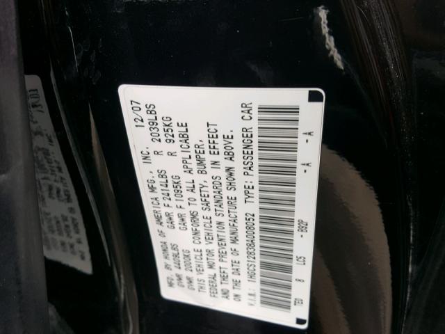 1HGCS12838A008052 - 2008 HONDA ACCORD EXL BLACK photo 10