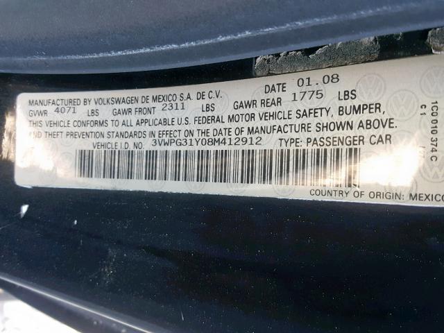 3VWPG31Y08M412912 - 2008 VOLKSWAGEN NEW BEETLE Qara foto 10