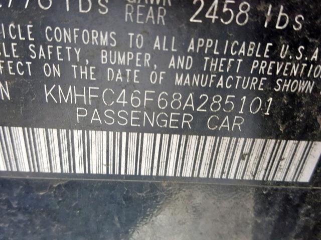 KMHFC46F68A285101 - 2008 HYUNDAI AZERA SE BLACK photo 10