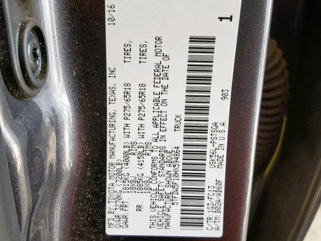 5TFDW5F10HX594864 - 2017 TOYOTA TUNDRA CRE GRAY photo 10