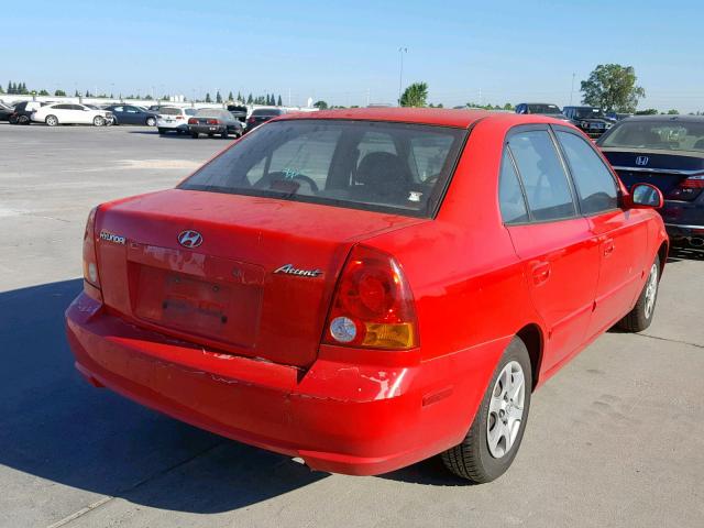 KMHCG45C25U592452 - 2005 HYUNDAI ACCENT GL RED photo 4