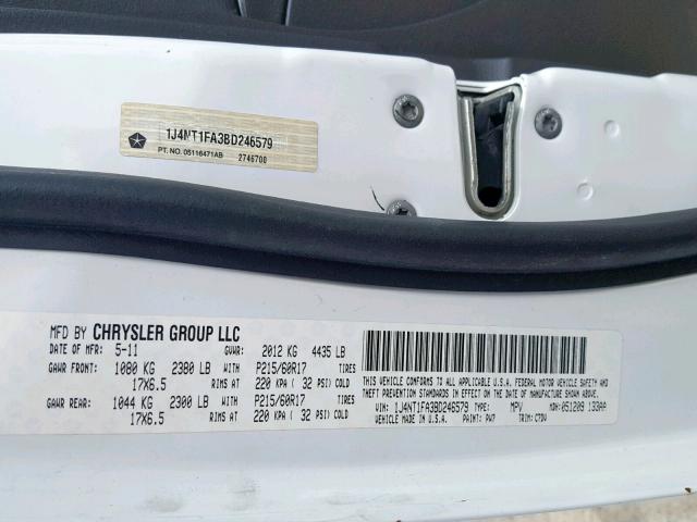 1J4NT1FA3BD246579 - 2011 JEEP COMPASS SP 白色 照片 10