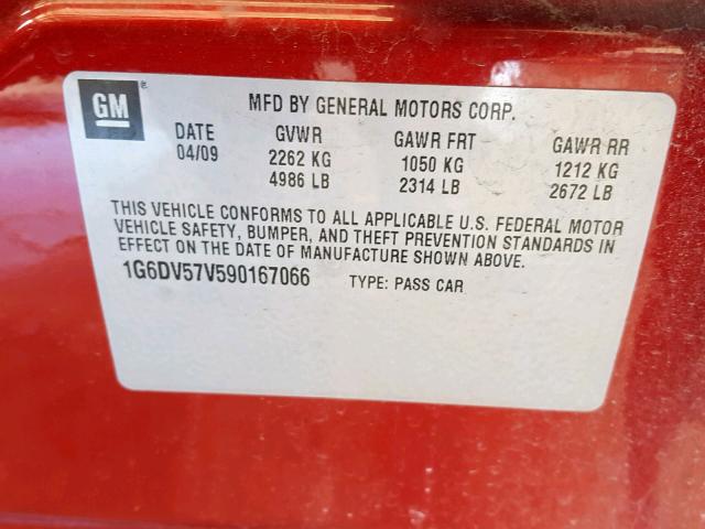 1G6DV57V590167066 - 2009 CADILLAC CTS HI FEA RED photo 10