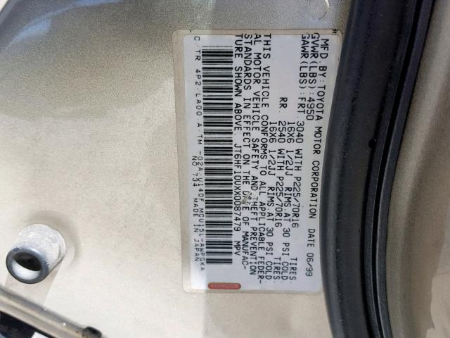 JT6HF10UXX0087479 - 1999 LEXUS RX 300 GOLD photo 10