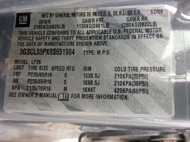 3GSCL33PX8S651904 - 2008 SATURN VUE XE GRAY photo 10