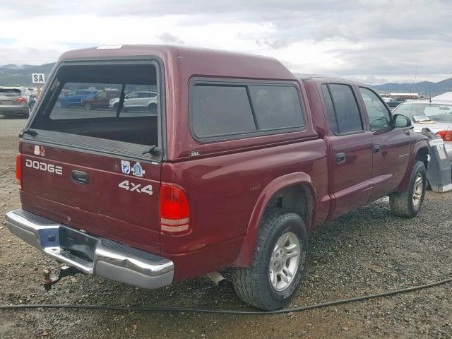 1B7HG48X52S717184 - 2002 DODGE DAKOTA QUA MAROON photo 4