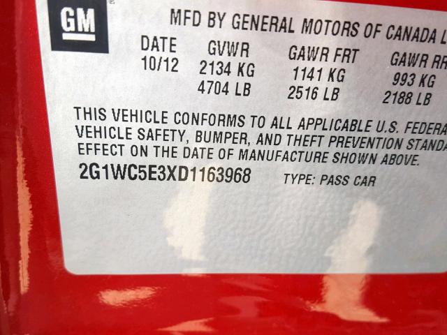 2G1WC5E3XD1163968 - 2013 CHEVROLET IMPALA LTZ RED photo 10