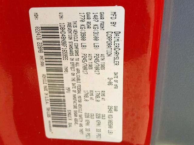 1D8HD48N96F165955 - 2006 DODGE DURANGO SL RED photo 10