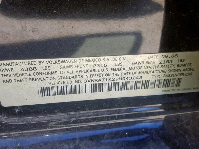 3VWRA71K29M043243 - 2009 VOLKSWAGEN JETTA WOLF BLACK photo 10