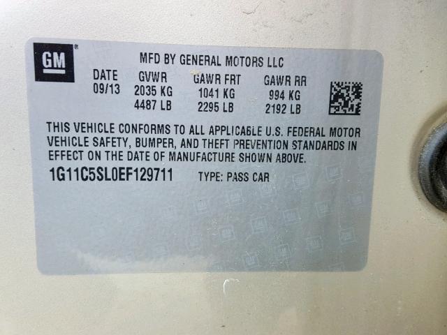 1G11C5SL0EF129711 - 2014 CHEVROLET MALIBU 1LT 金色 照片 10