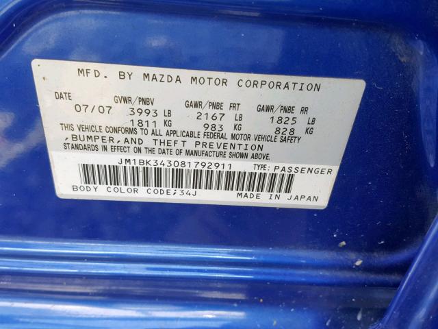 JM1BK343081792911 - 2008 MAZDA 3 HATCHBAC BLUE photo 10