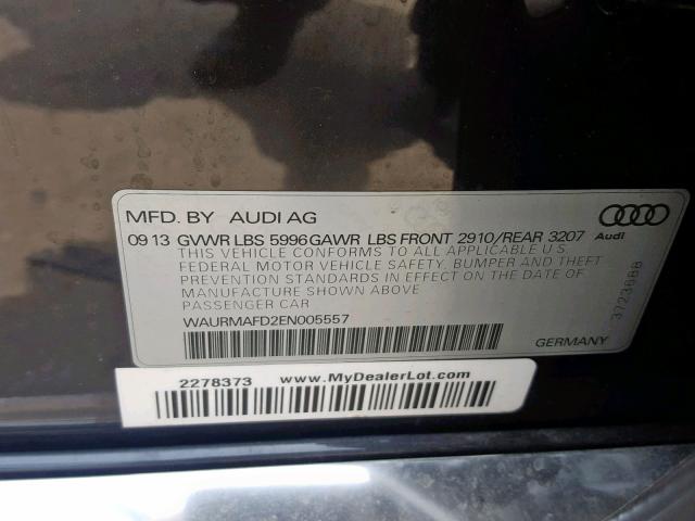 WAURMAFD2EN005557 - 2014 AUDI A8 L TDI 黑色 照片 10
