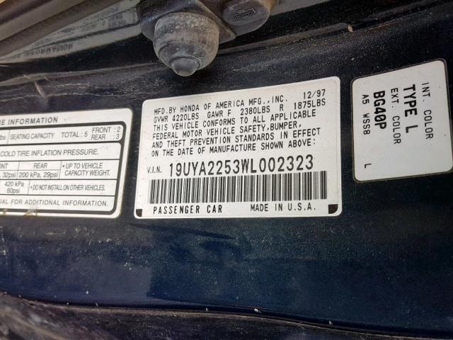 19UYA2253WL002323 - 1998 ACURA 3.0CL Կանաչ լուսանկար 10