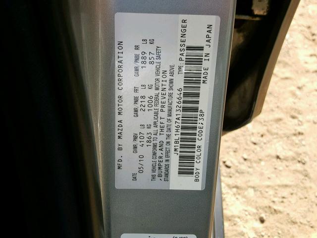 JM1BL1H67A1326646 - 2010 MAZDA 3 S GRAY photo 10