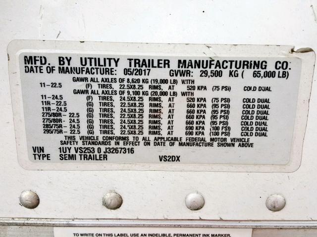 1UYVS2530J3267316 - 2018 UTILITY TRAILER WHITE photo 10