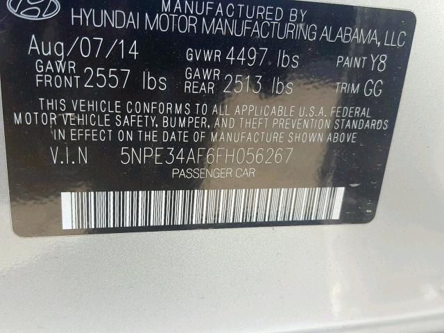 5NPE34AF6FH056267 - 2015 HYUNDAI SONATA SPO SILVER photo 10