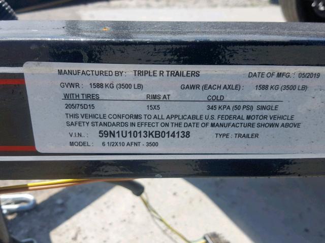 59N1U1013KB014138 - 2019 UTILITY TRAILER BLACK photo 10