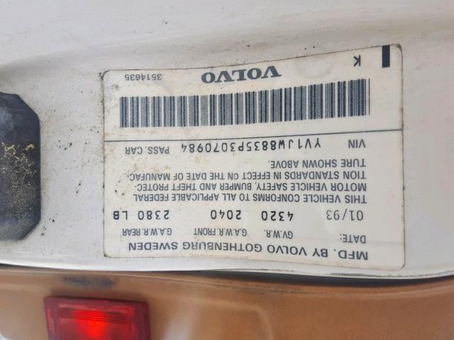 YV1JS8831N3061093 - 1992 VOLVO 940 BASE WHITE photo 10