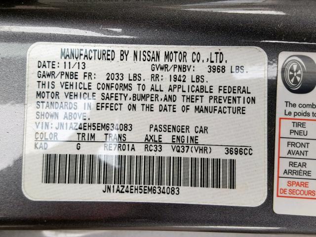 JN1AZ4EH5EM634083 - 2014 NISSAN 370Z BASE SILVER photo 10