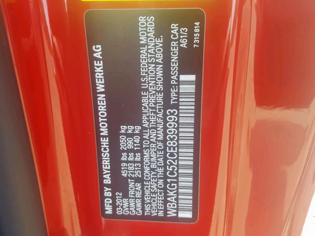 WBAKG1C52CE839993 - 2012 BMW 335 I SULE RED photo 10