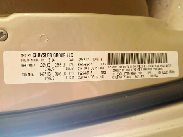 2C4RC1BG3ER403224 - 2014 CHRYSLER TOWN & COU TAN photo 10