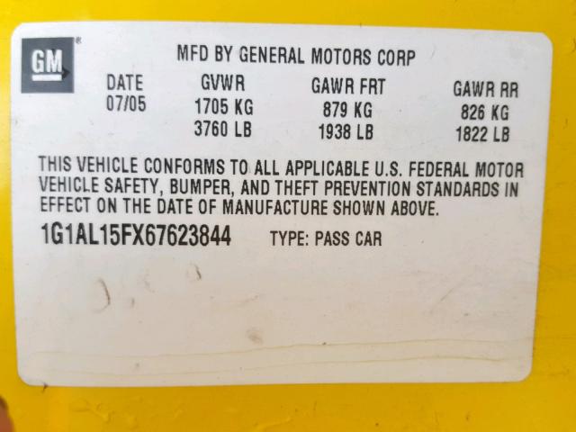 1G1AL15FX67623844 - 2006 CHEVROLET COBALT LT YELLOW photo 10