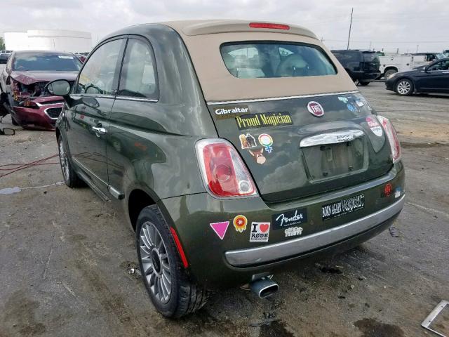 3C3CFFER2DT596117 - 2013 FIAT 500 LOUNGE GREEN photo 3