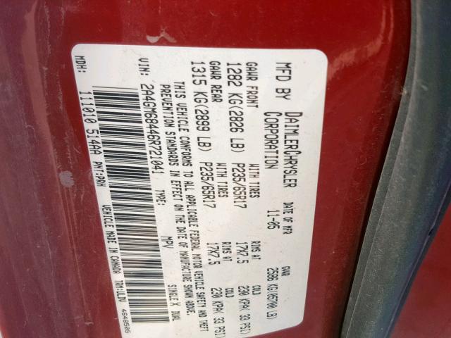 2A4GM68446R721041 - 2006 CHRYSLER PACIFICA T RED photo 10