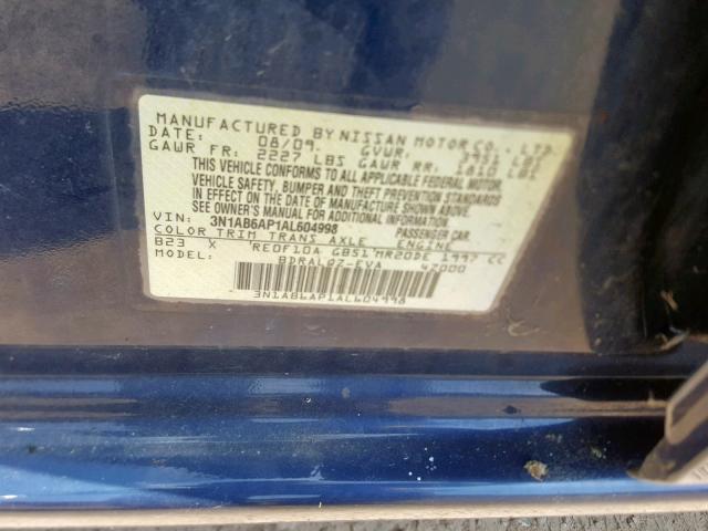 3N1AB6AP1AL604998 - 2010 NISSAN SENTRA 2.0 BLUE photo 10