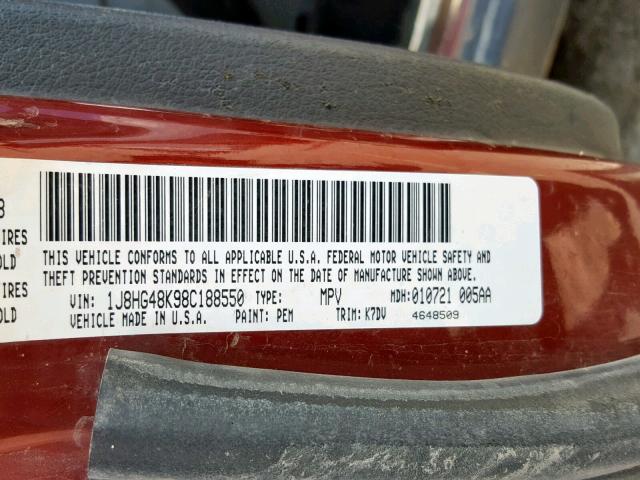 1J8HG48K98C188550 - 2008 JEEP COMMANDER MAROON photo 10