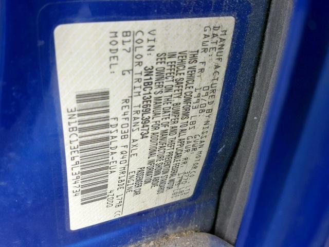 3N1BC13E69L394734 - 2009 NISSAN VERSA S BLUE photo 10