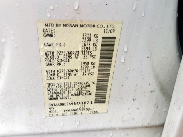 5N1AA0NE5AN608621 - 2010 NISSAN ARMADA PLA WHITE photo 10