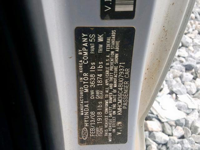 KMHCM36C48U079371 - 2008 HYUNDAI ACCENT GS SILVER photo 10