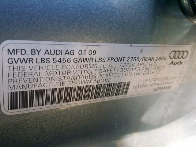 WAUNG74FX9N034601 - 2009 AUDI A6 PREMIUM BLUE photo 10