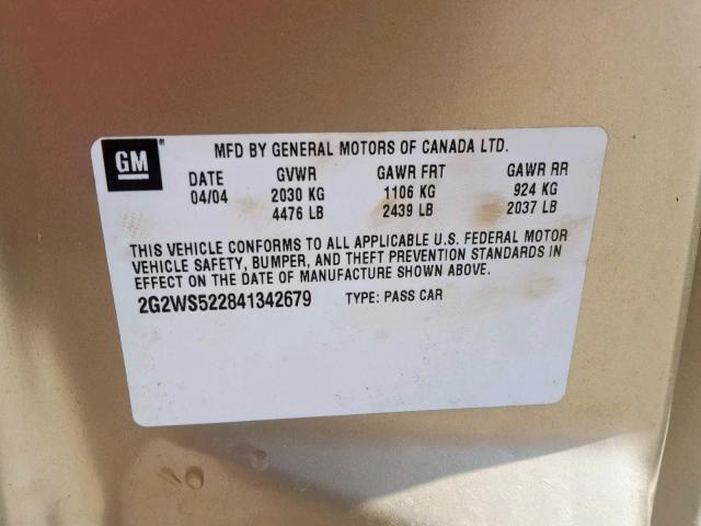 2G2WS522841342679 - 2004 PONTIAC GRAND PRIX GOLD photo 10