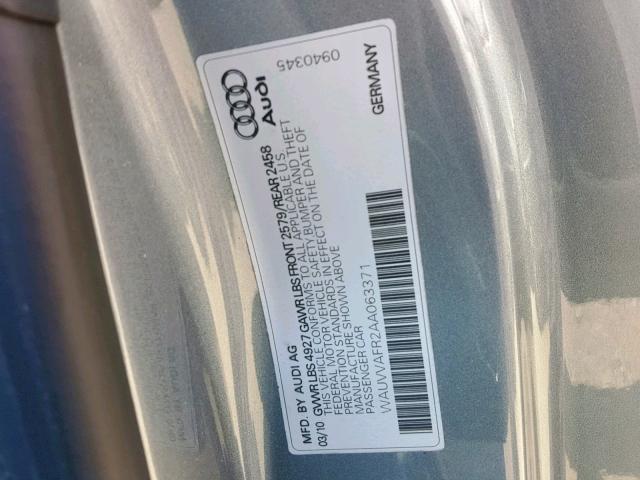 WAUVVAFR2AA063371 - 2010 AUDI S5 PRESTIG GRAY photo 10