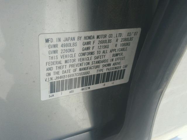 JH4KB16697C003880 - 2007 ACURA RL SILVER photo 10