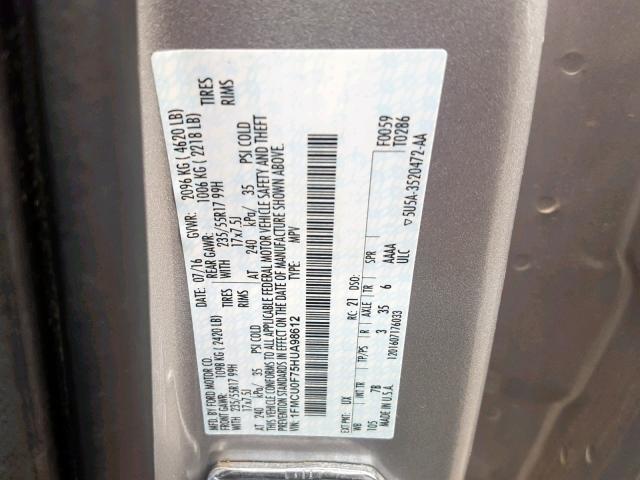 1FMCU0F75HUA98612 - 2017 FORD ESCAPE S SILVER photo 10