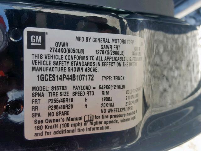 1GCES14P44B107172 - 2004 CHEVROLET SSR 黑色 照片 10