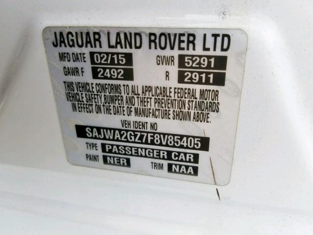 SAJWA2GZ7F8V85405 - 2015 JAGUAR XJL PORTFO WHITE photo 10