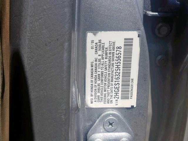 2HGES16325H556578 - 2005 HONDA CIVIC DX V SILVER photo 10