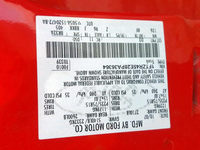 1FTZR45E28PA36364 - 2008 FORD RANGER SUP RED photo 10