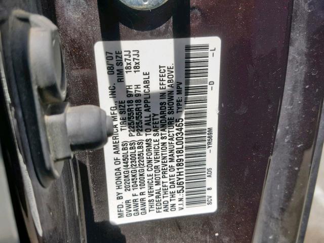 5J6YH18918L003465 - 2008 HONDA ELEMENT SC PURPLE photo 10