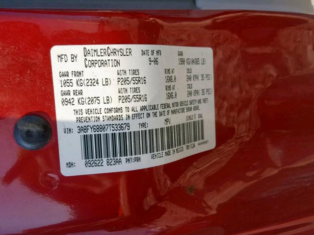 3A8FY68807T533679 - 2007 CHRYSLER PT CRUISER RED photo 10