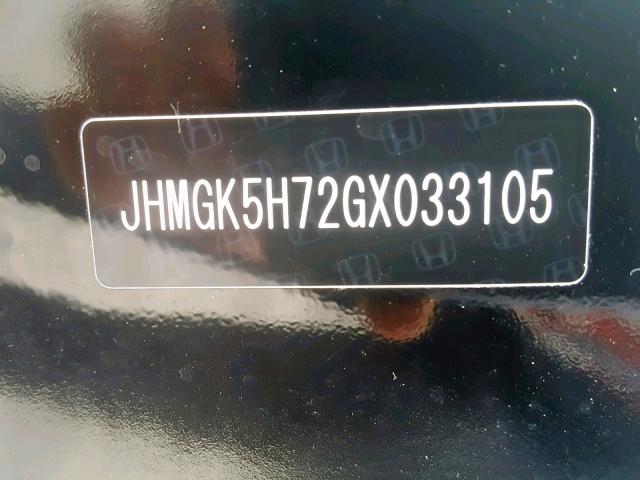 JHMGK5H72GX033105 - 2016 HONDA FIT EX BLACK photo 10