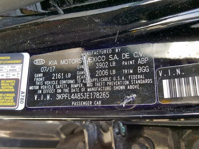 3KPFL4A85JE178265 - 2018 KIA FORTE EX BLACK photo 10